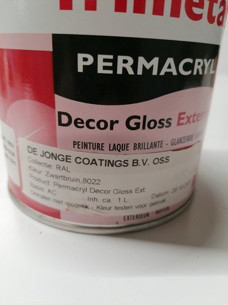 Trimetal Permacryl Decor Gloss Exterior - Zwartbruin (RAL 8022) label2