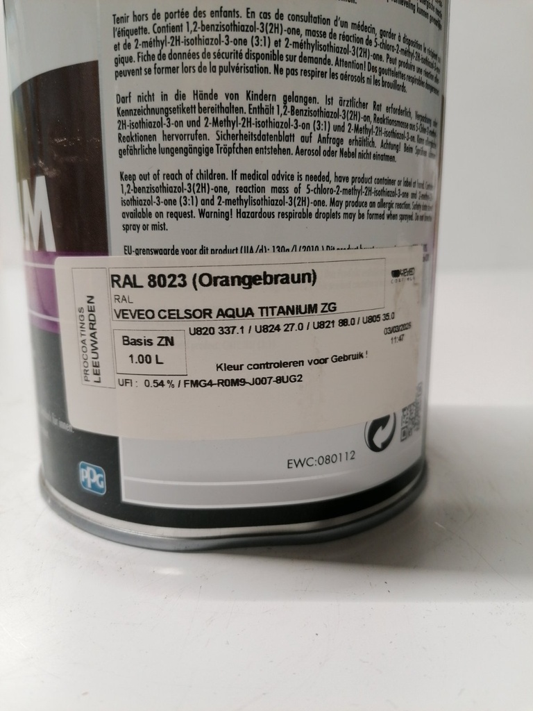 Veveo Celsor Aqua Titanium ZG - Oranjebruin (RAL 8023) label2