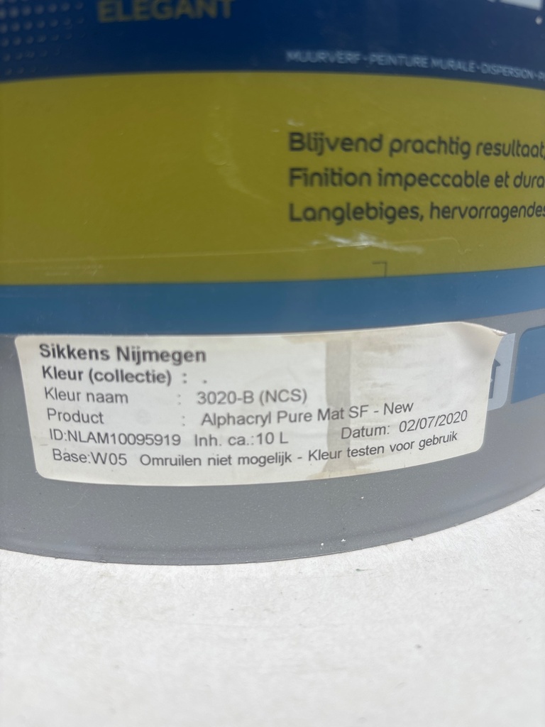 Sikkens Alphacryl Pure Mat SF - New - (NCS 3020-B) label2