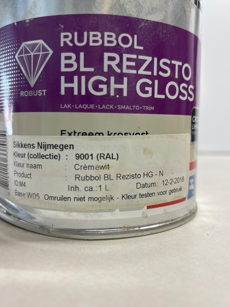 Sikkens Rubbol BL Rezisto High Gloss - Crèmewit (RAL 9001) label2